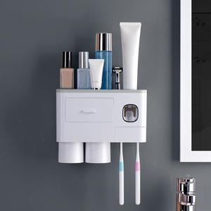 Wall-Mounted Toothbrush Storage Rack with Toothpaste Dispenser Gray Bathroom Organizer for Toothbrushes & Cups (2 Cup Gray (24.4x11.3x20cm/9.6x4.4x7.9in)) Wall-Mounted Toothbrush Storage Rack with Toothpaste Dispenser Gray Bathroom Organizer for Toothbrushes & Cups (2 Cup Gray (24.4x11.3x20cm/9.6x4.4x7.9in))