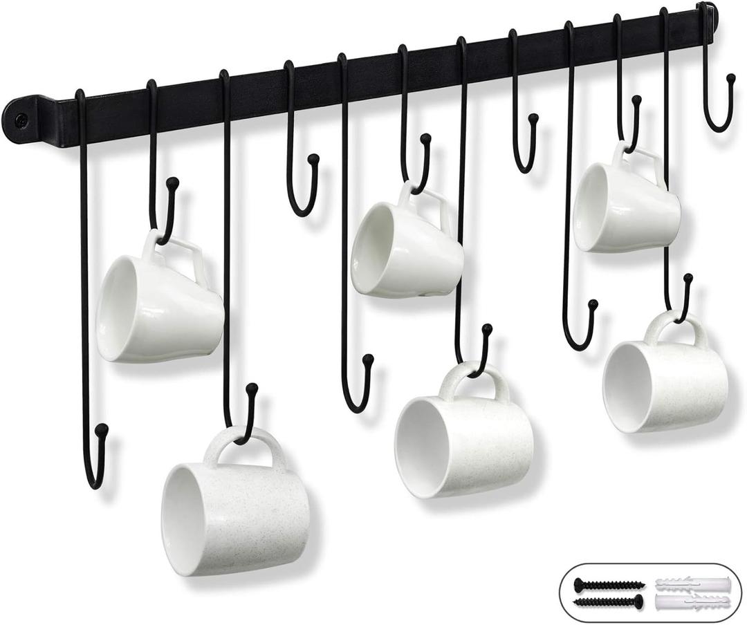 AJART Coffee Cup Holder Wall-Mounted: Hanging Coffee Mug Wall Rack - 23 Inch Coffee Cup Rack Storage Organizer (Fold)