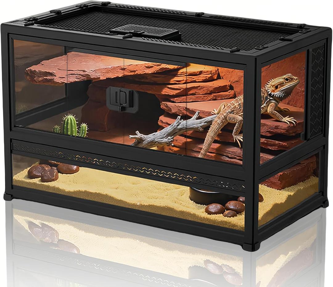 XIGETRAIL Tempered Glass Bearded Dragon Tank, 22" x 14" x 12" Reptile Enclosure with Sliding Door and Top Screen Ventilation,Reptile Tank for Lizard,Gecko,Chameleon