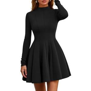 PRETTYGARDEN Fall Dresses for Women Elegant Classy 2025 Casual Long Sleeve Swing A Line Ruffle Short Homecoming Party Dress. Size Large, Black 