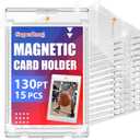 130pt Magnetic Card Holder, 15ct Trading Magnetic Card Case with U-V Protection, Hard Plastic Sports One Touch Holder with 2 Strong Magnets for Baseball Game Collector Display Storage