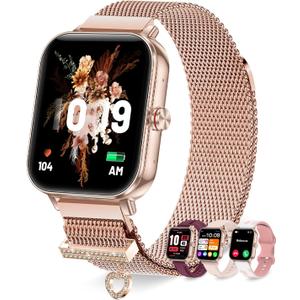 Smart Watches for Women(Android/iPhone) 20-Day Battery 4 Straps 1.85" HD Fitness Trackers with Bluetooth Calls/Notifications Smart Watch Step Sleep Heart Rate SpO2 Monitor 100+ Sports Modes, Rose Gold