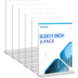 TONICE Acrylic Sign Holder 8.5 x 11 inch 6 Pack Double-Sided Plastic Sign Holder Stand Vertical Display Table Top Sign Holder for Office, Restaurants, Store, Wedding, Party