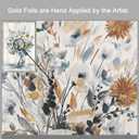 Flower Bouquet Wooden Wall Art: Gray Blue Floral Bouquet in Jar Painting with Gold Foil Artwork Framed for Bedroom (24W x 36H, Multi-Sized)