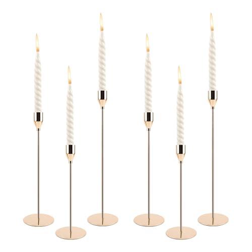 6Pcs Tall Candlestick Holders, Metal Taper Candle Holders Stand Set, Vintage Wedding Table Centerpiece, Fireplace Mantle, Home Dining Room Decor(Color:Gold)