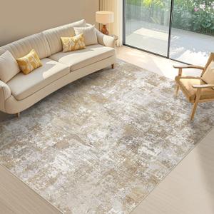 Tortania Washable 6x9 Area Rug for Living Room: Modern Abstract Neutral Large Soft Thin Rugs - Non Slip Indoor Carpet for Bedroom Dining Room Office Nursery Home Floor Decoration - Brown Grey
