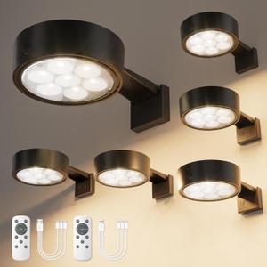 VOLISUN Picture Lights for Wall, 4000mAh Rechargeable Picture Light Battery Operated, 3 Color Temperatures Cordless Picture Light with Remote, Art Light for Painting, Gallery, Portrait, 6 Pack (Black)