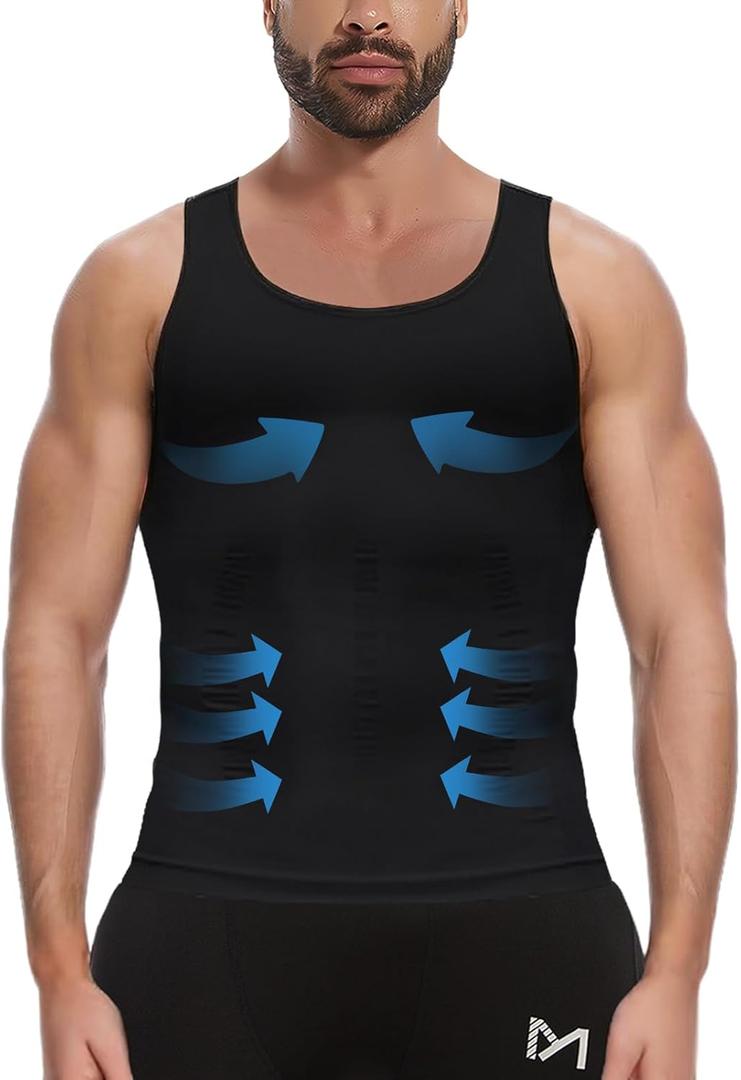 MEETYOO Slimming Undershirt Shapewear Gynecomastia Compression Shirt Men Body Shaper (X-Large, Black)