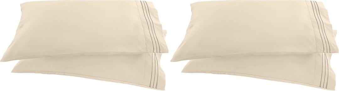Elegant Comfort 1500 Thread Count Embroidered Egyptian Quality Luxurious Silky Soft Wrinkle & Fade Resistant 2-Piece Pillowcase, Standard/Queen Size, Beige (Pack of 2) (Cream)