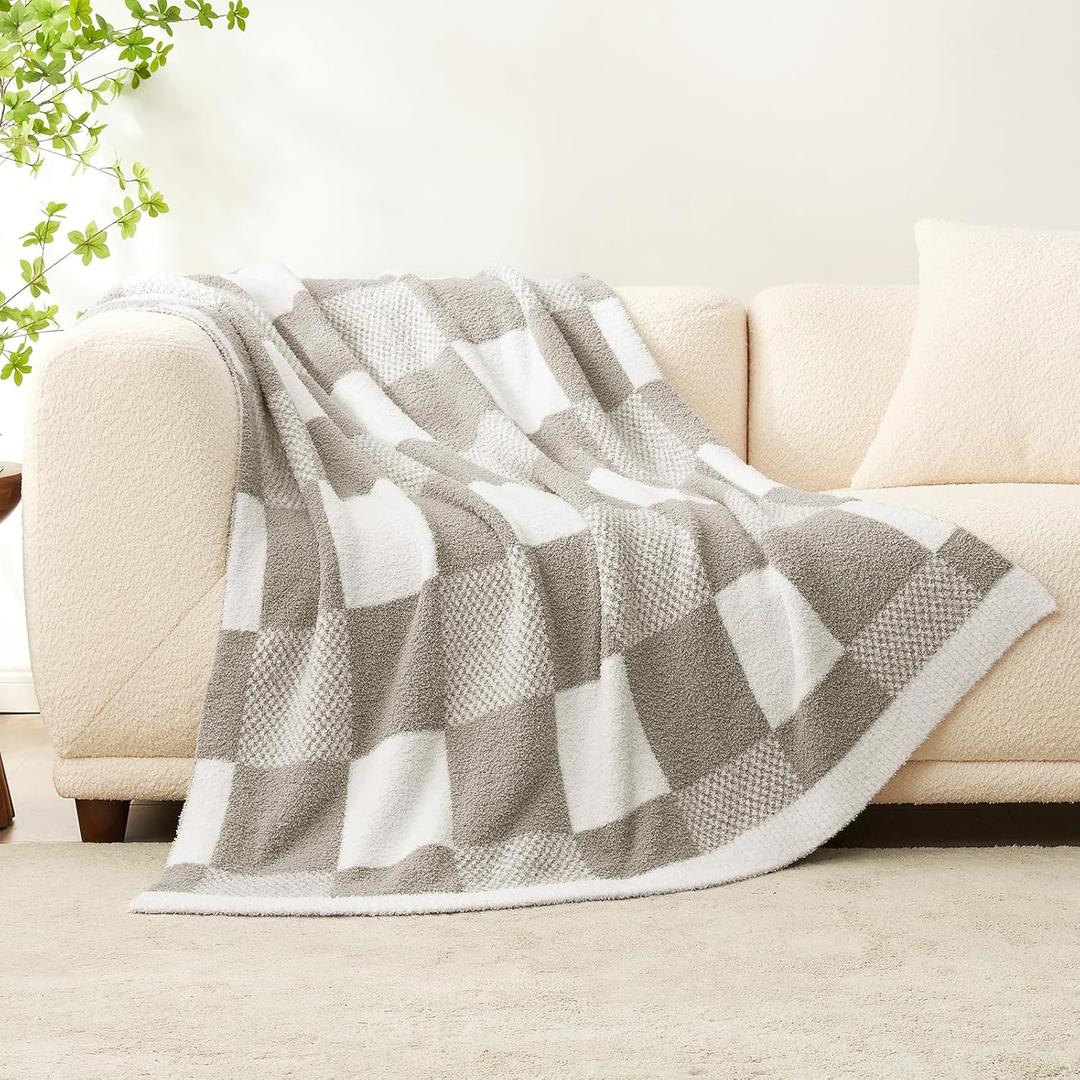Snuggle Sac Checkered Blanket, Grey Throw Blanket for Couch Checker Microfiber Fluffy Warm Fuzzy Cozy Soft Throw Blanket Reversible Checkerered Blankets for Sofa, Chair, Bed, 60x80 inches