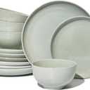 Pokini Santorini Mist Terracotta Reactive Glaze Plates and Bowls Sets, Stoneware Dinnerware Sets, Microwave and Dishwasher Safe Ceramic Dish Set Service for 4, Slate Green