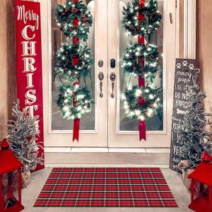 Christmas Rugs Red and Black Plaid, 3'x5' Area Rug Outdoor Indoor Front Porch Doormat Cotton Hand-Woven Layered Door Mats for Entryway Patio Entryway Laundry Bedroom Living Room