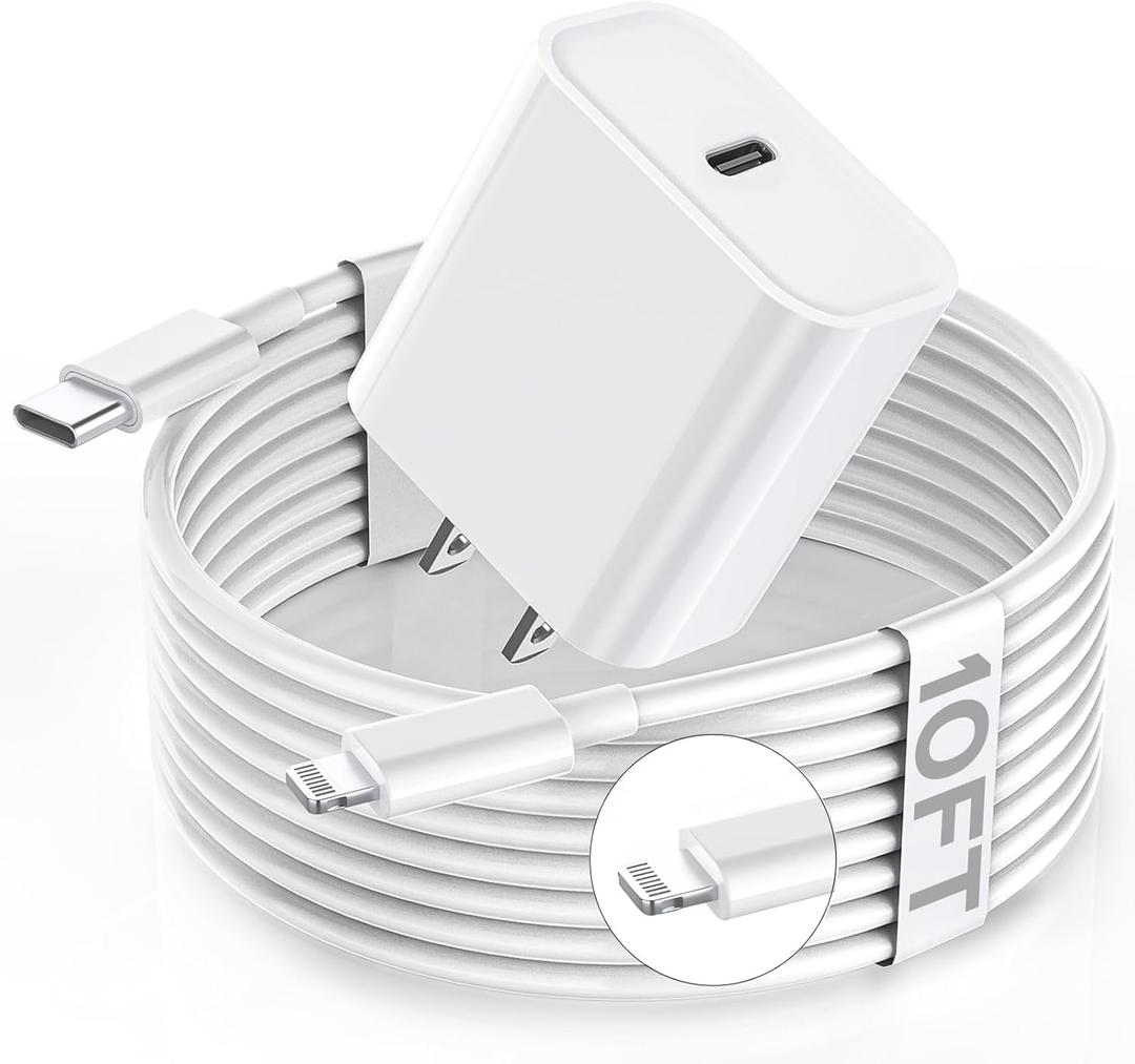 Apple Fast Charger, 10FT Extra Long Fast iPhone Charger Travel Plug Adapter Super Quick Apple Charging USB C Wall Charge Block with 10Foot Lightning Cable Cord for iPhone 14/13/12/11/X/XR/SE2022/iPad