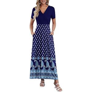 AUSELILY Maxi Dresses for Women Floral Print Beach with Pockets XL