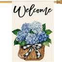 AVOIN colorlife Hydrangea Spring Summer House Flag 28x40 Inch Double Sided Outside, Floral Welcome Yard Outdoor Flag