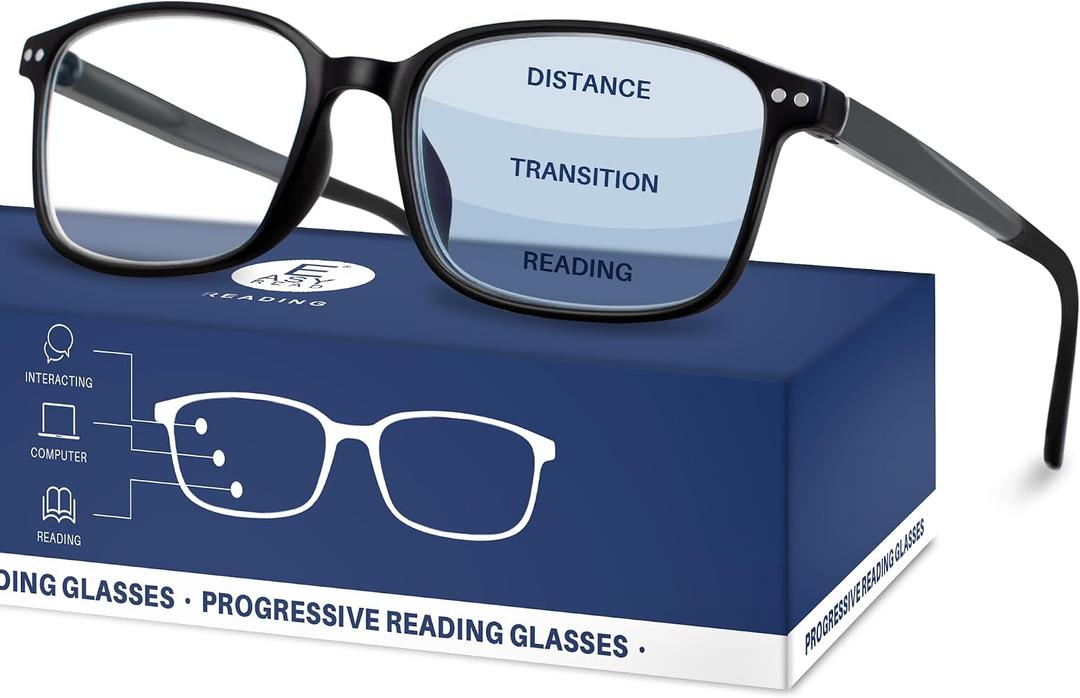 EASY READ TR90 Progressive Multifocal Reading Glasses for Men,Rectangular Blue Light Blocking Readers with Spring Hinge(Magnification 1.50,Black)