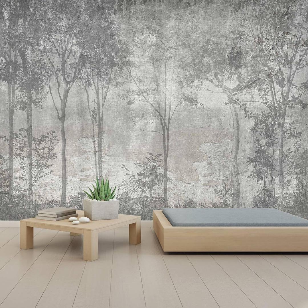 Gray Vintage Forest Tree Wallpaper Mural for Bedroom Living Room
149"x96" Not Peel and Stick