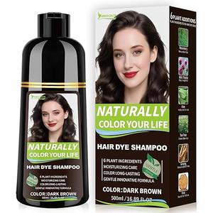 Dark Brown Hair Dye Shampoo Permanent for Men&Women,Instant Hair Color Shampoo for Gray Hair Coverage and Beard,3-In-1 Shampoo for Color Treated Hair,Lasts 30 Days/500ml/Ammonia-Free/Natural herbal Ingredients.