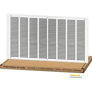 32"W x 16"H Return Air Grille [Duct Opening Size], Steel HVAC Return Air Vent Cover for Wall & Ceiling, White Powder-Coated Rust-Resistant AC Cold Air Return, Outer Dimensions 33.75"W x 17.75"H