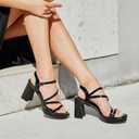 rsxses Women's Chunky Platform Sandals Patent Leather Strappy Heels (Black, M)