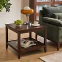 Side Table, Solid Wood Square End Table with Storage Shelf, 2-Tier Coffee Table for Living Room, Rubber Wood Small Sofa Table, Nightstand 23.62 H x 23.62 W x 23.62 D Inches (Walnut)