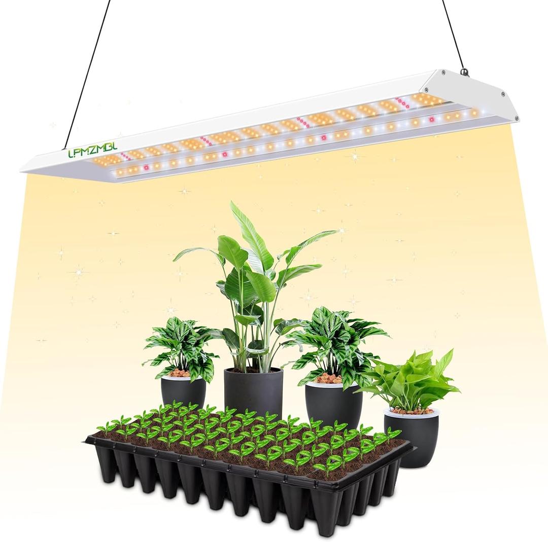 Full Spectrum Grow Lights for Indoor Plants 60W LED Grow Lights for Seed Starting 4/8/12H Timer and 10 Dimming Levels Height Adjustable and Energy Efficient for Seedling Veg Bloom All Growth Stages (White)