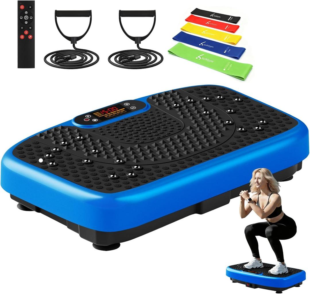 SoftGym Vibration Plate Exercise Machine for Lymphatic Drainage,Power Vibrate Stand Shake Board 450 Lbs Capacity Whole Body Workout Waver with Fitness Resistance Bands Weight Loss Gifts for Women Men
