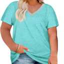 Womens Plus Size V Neck T Shirts Summer Short Sleeve Sexy Tops T-Shirts Tunic Casual Loose Fit Soft Basic Tees