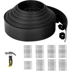 SPECILITE Landscape Edging 4 in x 100 FT, Flexible No-Dig Garden Border with 150 Galvanized Steel Stakes & Hammer, Landscaping Edging Kit for Garden Flower Beds, Yard, Lawn, Pathways, Black