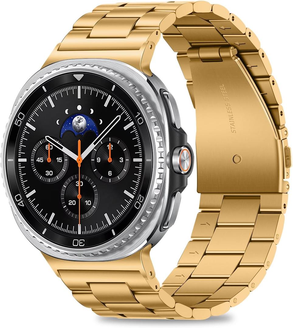 Anlinser No Gap Bands Compatible with Samsung Galaxy Watch 8 Band 44mm 40mm/Watch 8 Classic Band 46mm, 22mm Metal Strap for Women Men, Gold