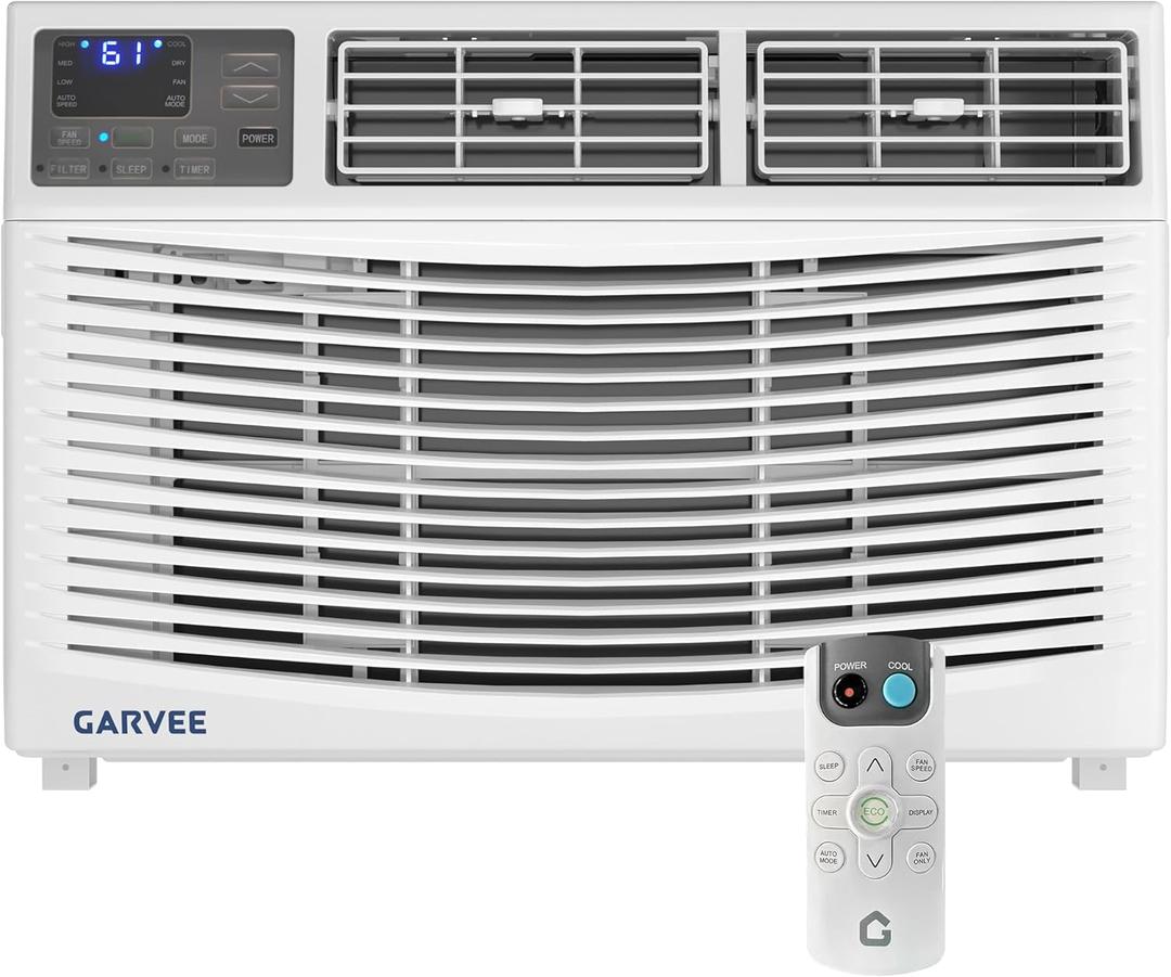 Garvee 8000 BTU Window Air Conditioner Unit with Remote Control, Cools Rooms Up to 350 Sq ft, 3 Cooling & Fan Speeds Quiet Operation, Digital Display, Easy Install Kit, for Bedroom, Office
