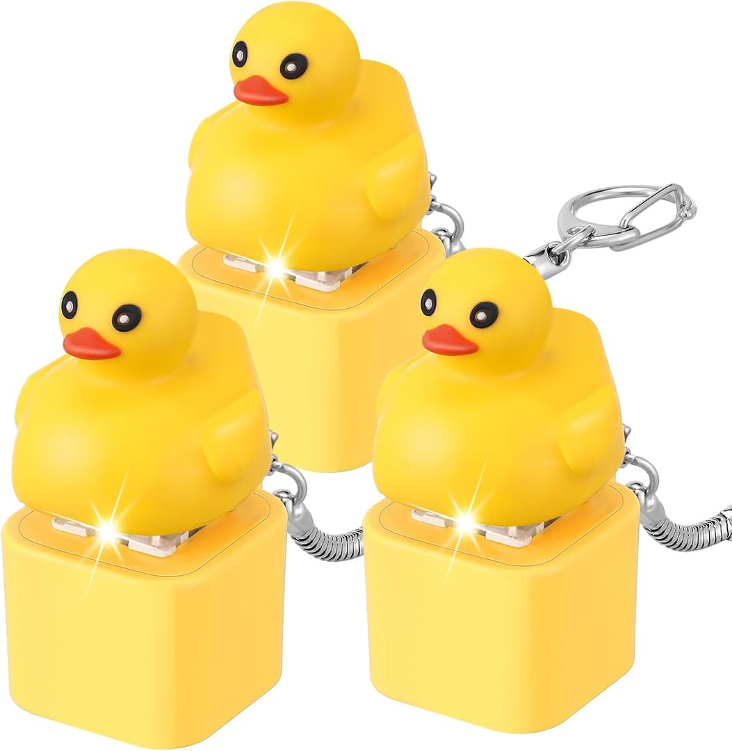Simgoing 3 Pcs Quacking Duck Keychain Fidget Rechargeable Duck Keyboard Keycaps that Quack Fidget Keychains Fun Stress Anxiety Reliever Sensory with Colorful Lights Christmas Stocking Stuffers