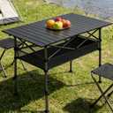 Camping Table Folding Portable Table 47.24” X 21.65” Roll-up Picnic Table with 2 Adjustable Height for Picnic, Camping, Beach, BBQ, Party, Backyard, Black