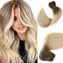 Sew in Hair Extensions Real Human Hair Ombre Ash Brown to Platinum Blonde Hand Tied Wefts 18 Inch 100G Remy Bundles for White Women Genius Weft Extension