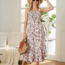 GRACE KARIN Women's 2026 Summer Floral Boho Dress Square Neck Strapped Swing A Line Sundress Beach Long Maxi Outfits (M)