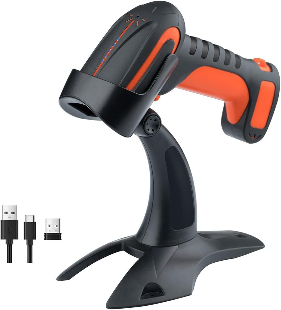 Tera Pro (Extreme Performance) Industrial Wireless Barcode Scanner 2D QR 1D Bar Code Reader 2.4G Wireless 2500mAh Compatible with Bluetooth Drop Resistant for Windows Mac Android iOS Model 8100 Orange (Orange)