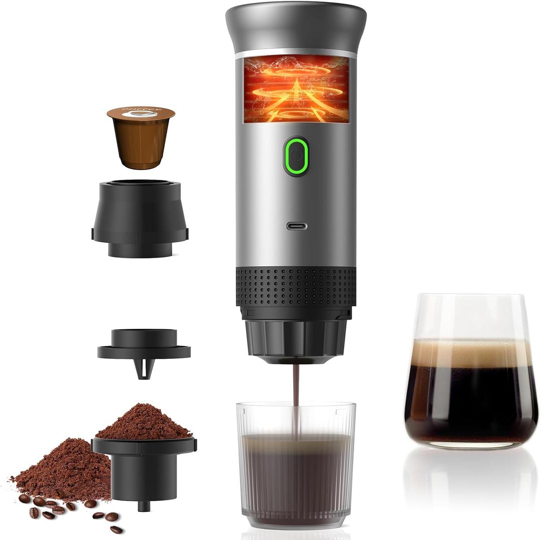 Zcyge Portable Coffee Maker Espresso Machine, Travel Espresso Maker, Cafetera Portatil Expreso with Small Tea Cup, Compatible with Ground Coffee & NS Capsule for RV,Car, Hiking, Camping Office