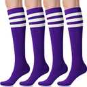 FITRELL Women's Knee High Socks Outdoor Sport Athletic Socks Casual Stripe Tube Socks 1-4 Pack (Purple), Size: One Size