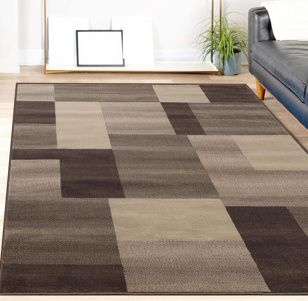 Superior Indoor Large Area Rug, Jute Backed, Perfect for Entryway, Office, Living/Dining Room, Bedroom, Kitchen, Modern Geometric Patchwork Floor Decor, Clifton Collection, 5' x 8', Beige, 1 Pack