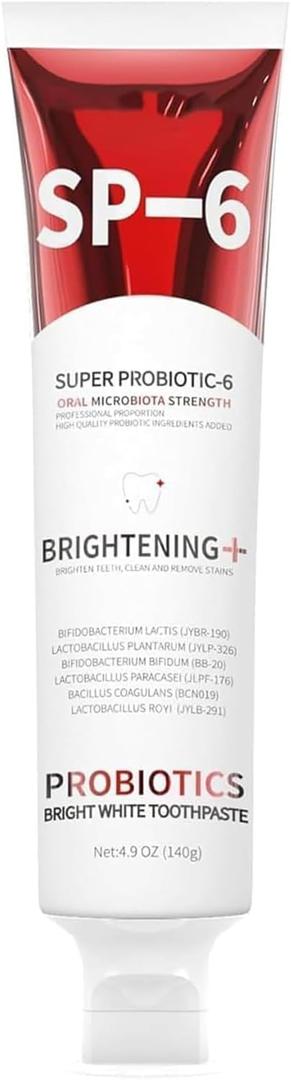 SP-6 Probiotic Whitening Toothpaste - Enhanced Formula with 6 Probiotics for Teeth Whitening and Gum Health - Enamel-Safe, Fluoride-Free, Fresh Mint Flavor, 4.9Oz 2 pack