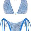 ZAFUL Women's Triangle Bikini Multiway Fishnet Tie Side Bandeau Halter String Bikini Set Two Piece Swimsuit Bathing Suits M