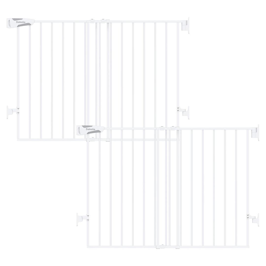 2 x Babelio Baby Gate for Stairs, Kitchen & Doorways, No Bottom Bar| Easy Installation| One-Handed Operation| Auto-Close| Hardware Mount (Drill Needed) Safety Dog Gate (White - 2 Pcs, 26-43" W, 28" H)