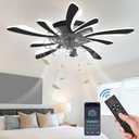 GooComfy Dimmable Ceiling Fan with Light and Remote Control, 31" Small Flush Mounted Ceiling Fan with Led Lights, APP and Remote Controlled, Modern, Black, Upgraded