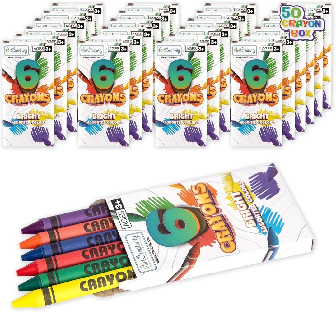 ArtCreativity Crayons Bulk Set - 50 Crayon Packs - 6 in Each Pack - 300 Total - Crayons for Kids in Red, Orange, Yellow, Green, Blue, Purple - Bulk Coloring for Classroom and Party Favors