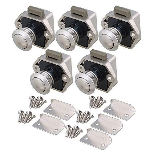 RDEXP Push Button Keyless Locks Latch Knob Cupboard 2cm/0.79in Mounting Hole for RV Drawer Cabinet Door Thickness 1.5-1.8cm Set of 5