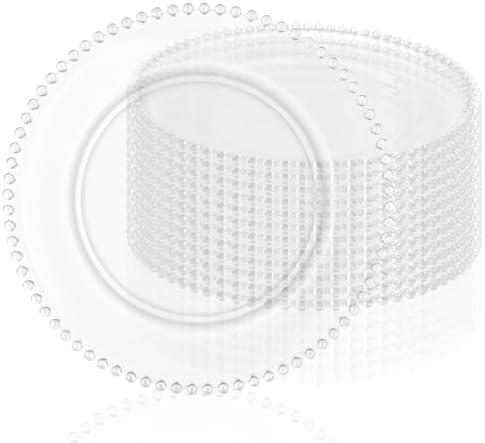 fani 12 Pack Clear Charger Plates Bulk 13 Inch Plastic Round Dinner Chargers with Beaded Rim, Acrylic Decorative Service Plates for Wedding Party Event, Home and Tabletop Decor (Clear)