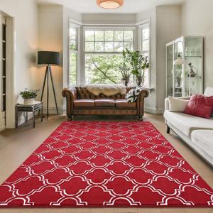 Amearea Fluffy Indoor Area Rug, Soft Trellis Moroccan Rugs for Bedroom, Shag Modern Area Rug for Living Room Kids Room Nursery, Easy Clean, Home Decor Low Pile Carpet, Wine Red 5x7 Feet