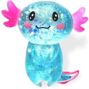 Axolotl Squishy Stress Relief Toy Glitter Fidget Toys Cute Malt Sugar Axolotl Toy Fidget Toys for Kids Youth Adult, Party Favors Anxiety Relief Squishy Toys(Blue)