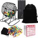 Yuanhe Deluxe Bingo Game Set - Includes 8" Metal Rotar Cage with Big Storage Bag,1000 Colorful Chips,100 Bingo Cards,75 Colored Balls and Masterboard, Great for Large Groups