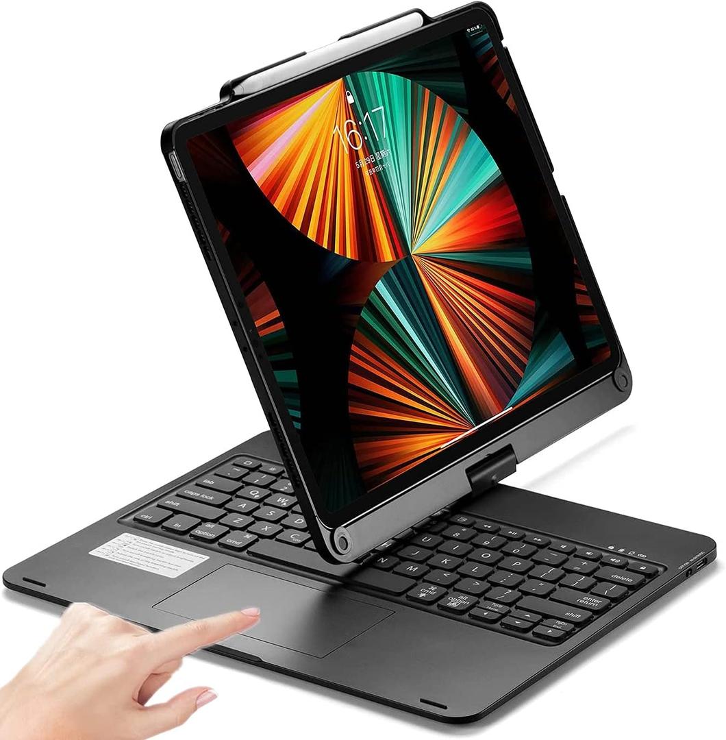 360° Rotatable Keyboard Case for iPad Air 13-inch (M4/M3/M2, 2026/2025/2024)/Pro 12.9 (6th/5th/4th/3rd Gen) with TouchPad, Flip Smart Case with Backlits Trackpad Keyboard, Black